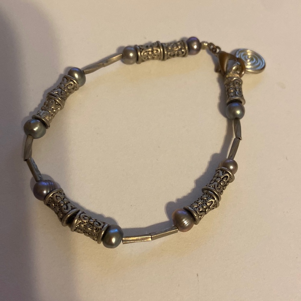 Silver beads with grey water pearls bracelet